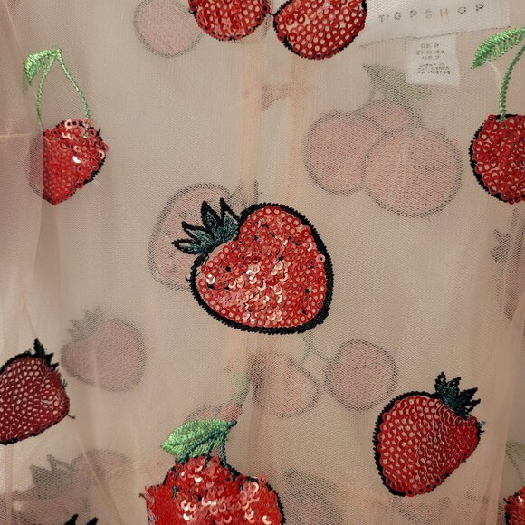 Sequin Strawberry Mesh Topshop Nylon Top size 2 - Picture 7 of 13